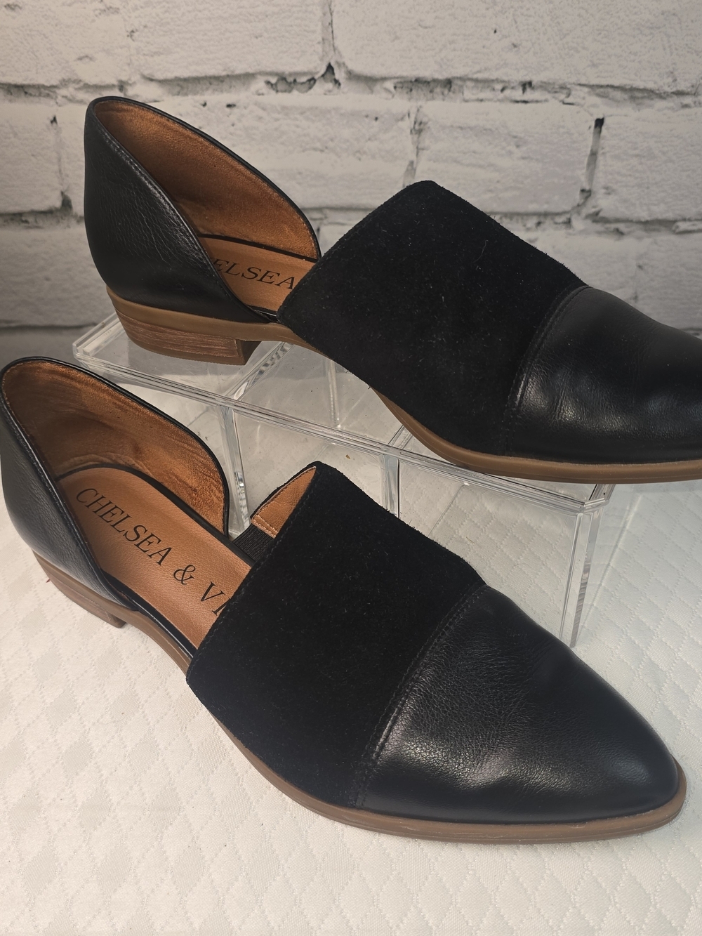 CHELSEA & VIOLET BLACK LEATHER PIPPA FLATS POINTED TOE d'ORSAY CUT OUT WOMENS 8M - Picture 2 of 11